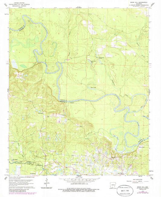 Classic USGS Snow Hill Arkansas 7.5'x7.5' Topo Map Image