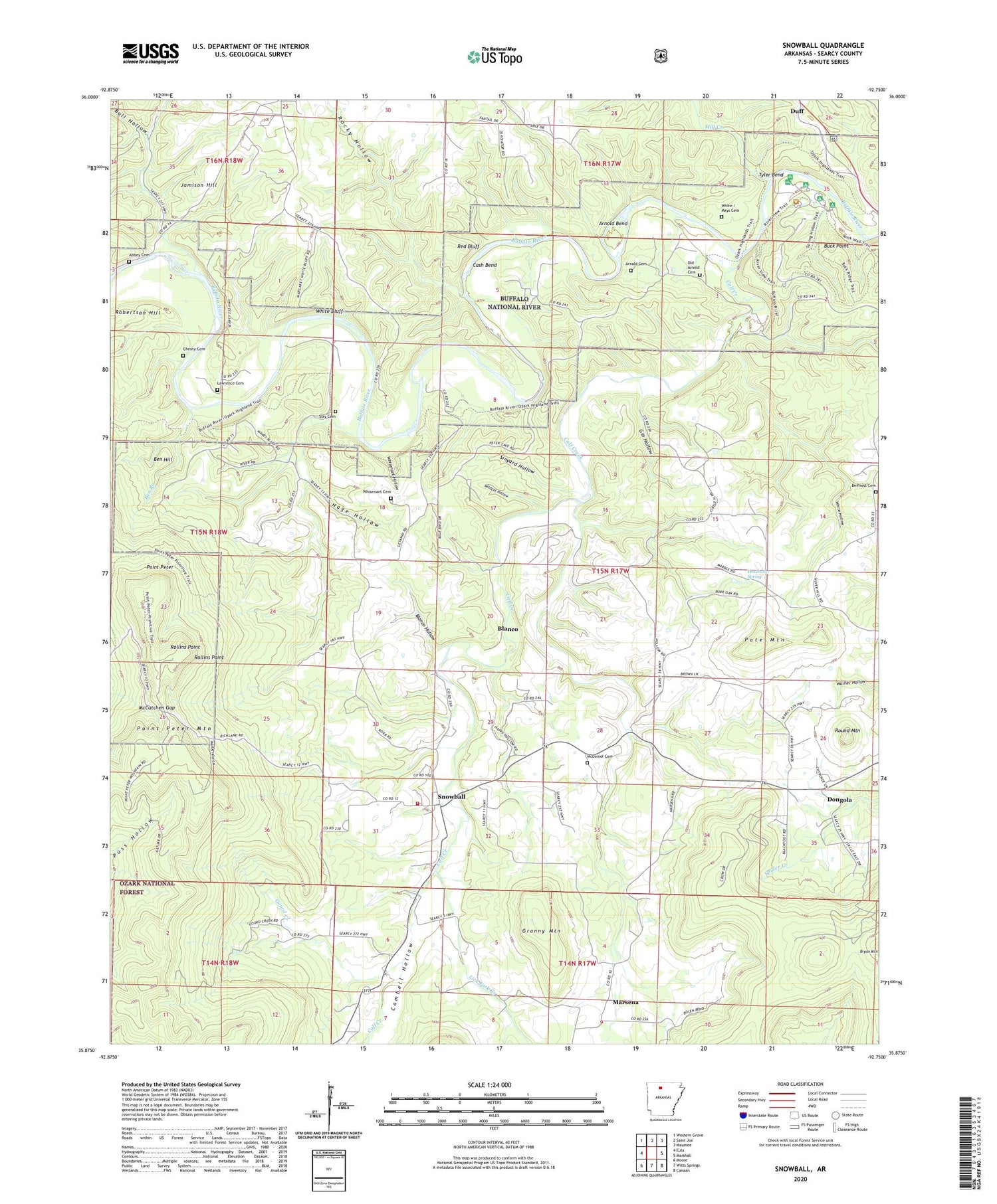 Snowball Arkansas US Topo Map Image