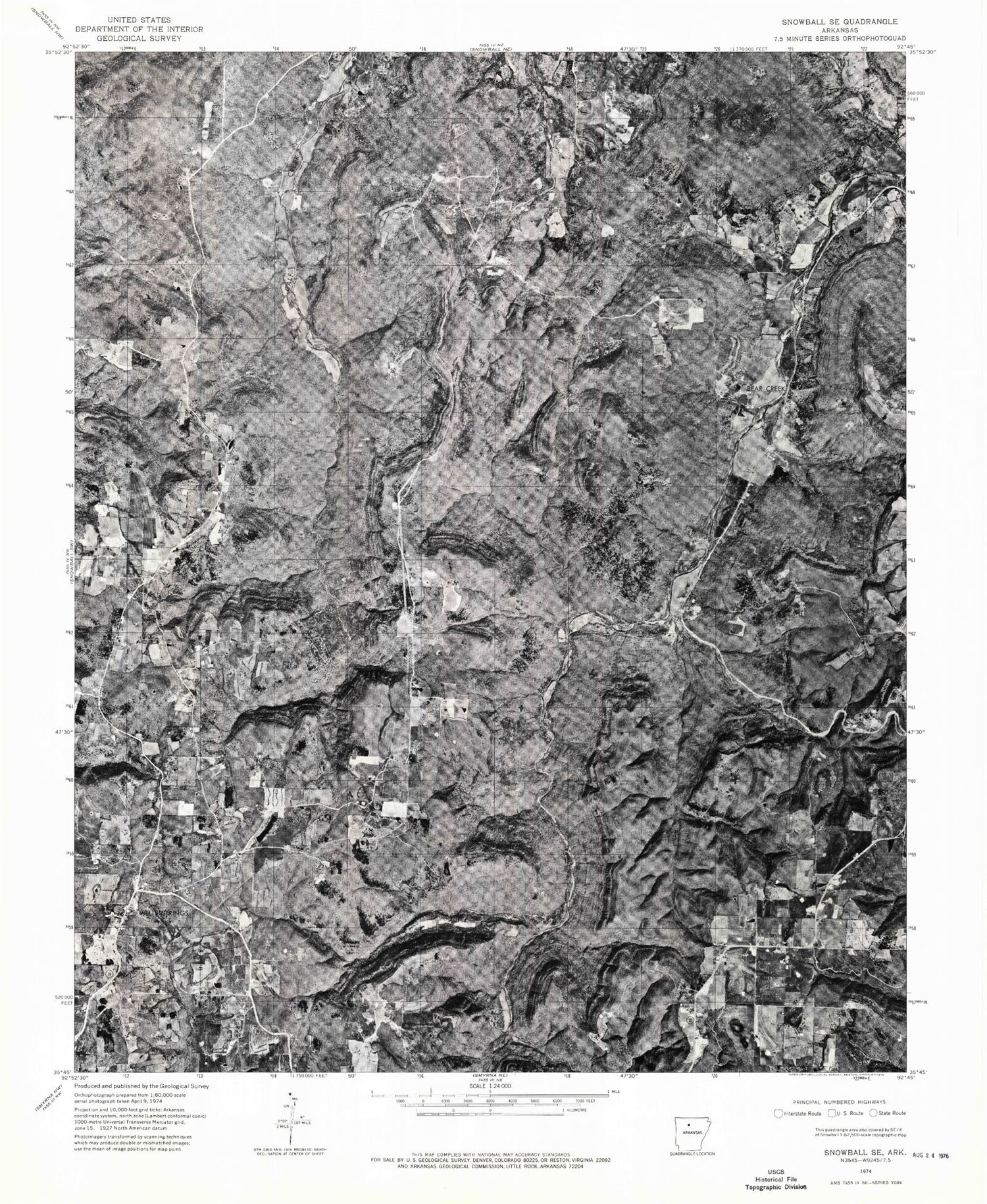 Classic USGS Witts Springs Arkansas 7.5'x7.5' Topo Map Image