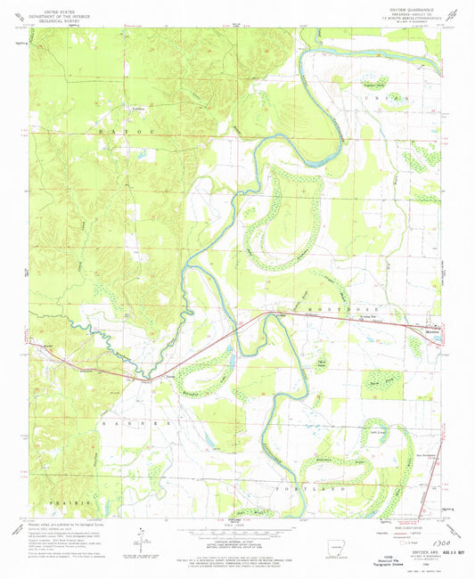 Classic USGS Snyder Arkansas 7.5'x7.5' Topo Map Image