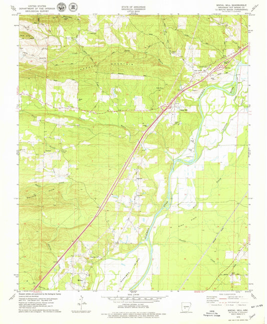 Classic USGS Social Hill Arkansas 7.5'x7.5' Topo Map Image
