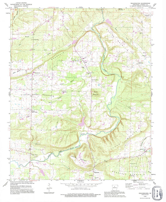 Classic USGS Solgohachia Arkansas 7.5'x7.5' Topo Map Image