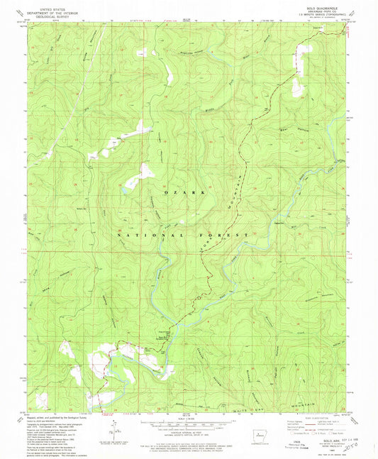 Classic USGS Solo Arkansas 7.5'x7.5' Topo Map Image