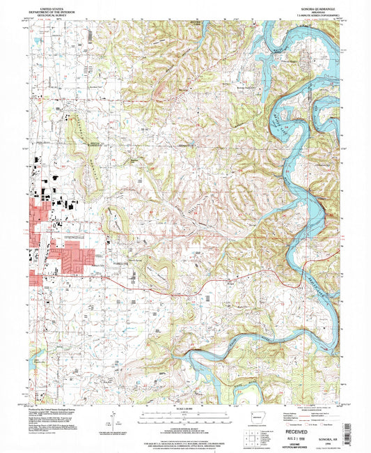 Classic USGS Sonora Arkansas 7.5'x7.5' Topo Map Image