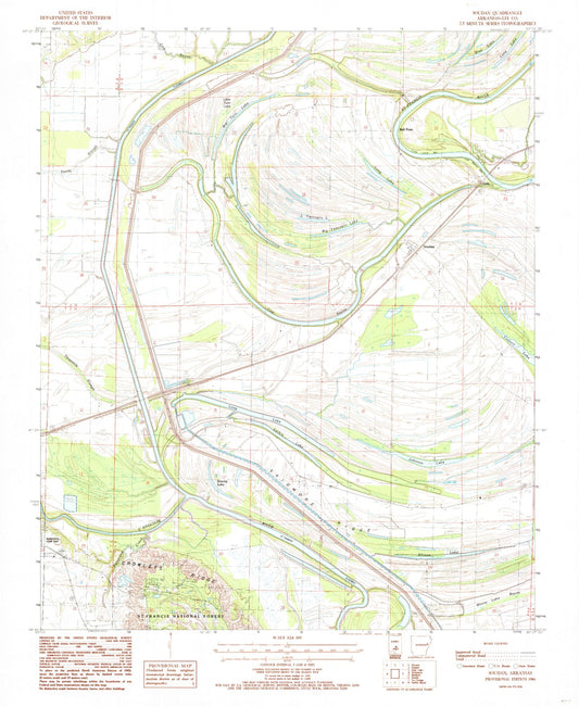 Classic USGS Soudan Arkansas 7.5'x7.5' Topo Map Image
