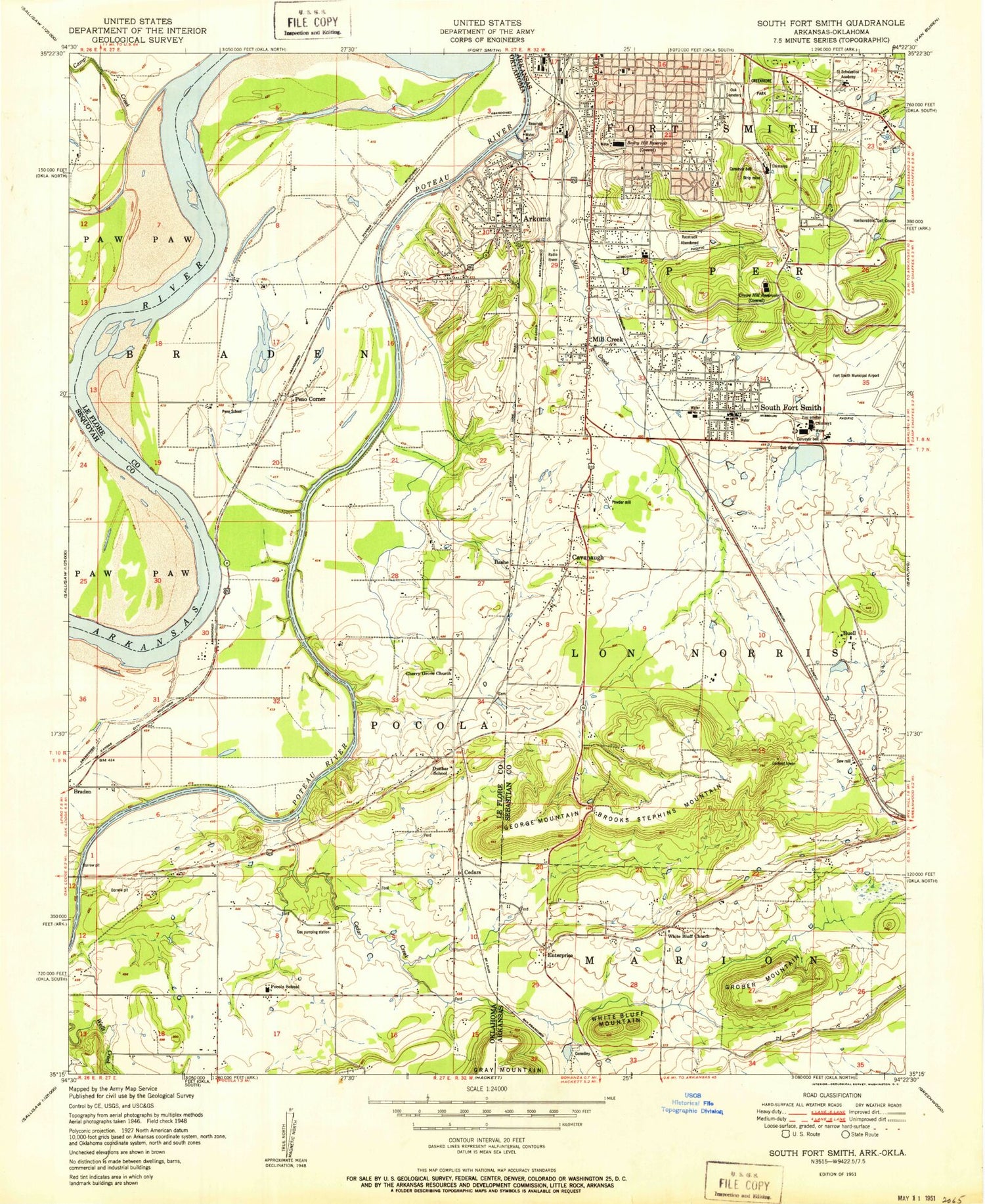 Classic USGS South Fort Smith Arkansas 7.5'x7.5' Topo Map Image