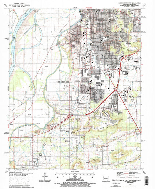 Classic USGS South Fort Smith Arkansas 7.5'x7.5' Topo Map Image