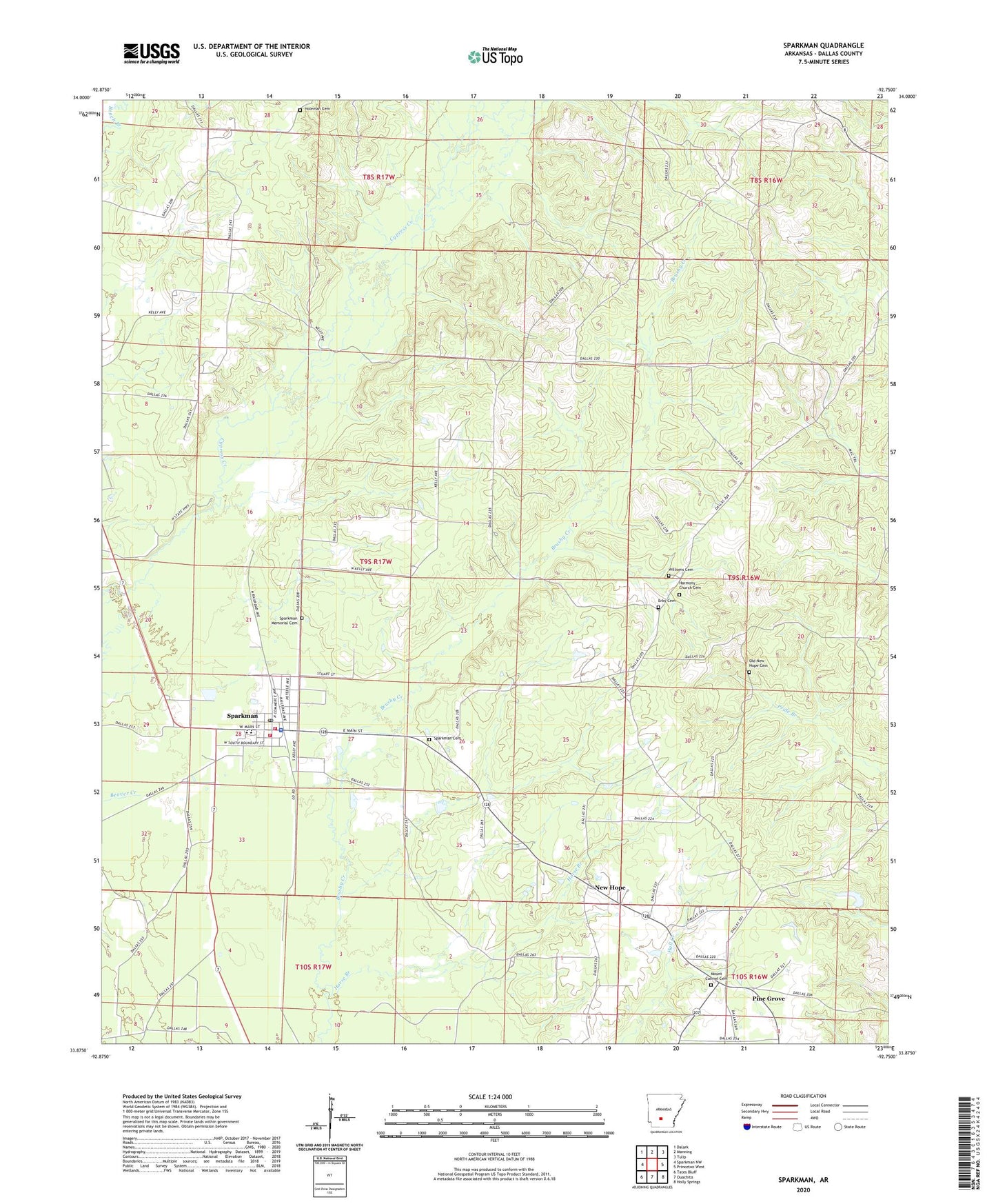 Sparkman Arkansas US Topo Map Image