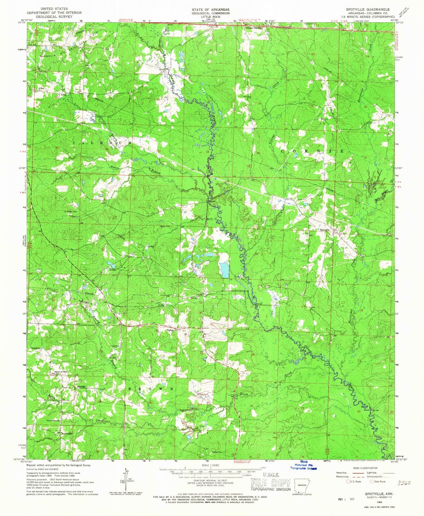 Classic USGS Spotville Arkansas 7.5'x7.5' Topo Map Image