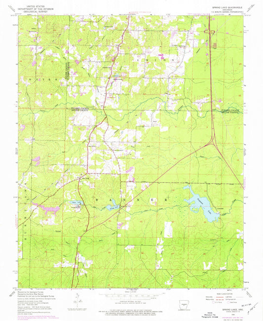 Classic USGS Spring Lake Arkansas 7.5'x7.5' Topo Map Image
