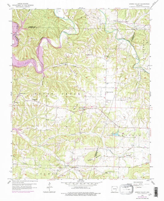 Classic USGS Spring Valley Arkansas 7.5'x7.5' Topo Map Image
