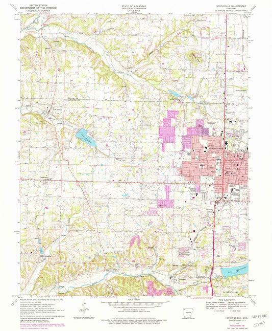 Classic USGS Springdale Arkansas 7.5'x7.5' Topo Map Image