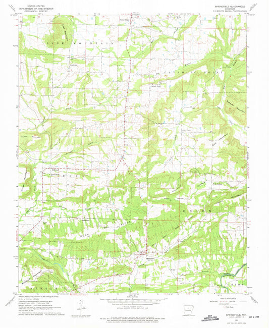 Classic USGS Springfield Arkansas 7.5'x7.5' Topo Map Image