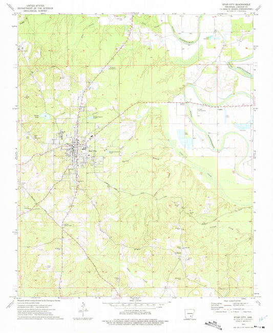 Classic USGS Star City Arkansas 7.5'x7.5' Topo Map Image