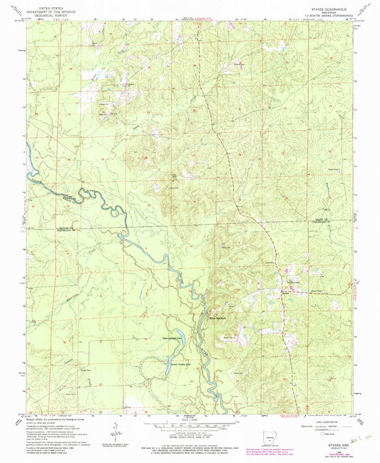 Classic USGS Staves Arkansas 7.5'x7.5' Topo Map Image