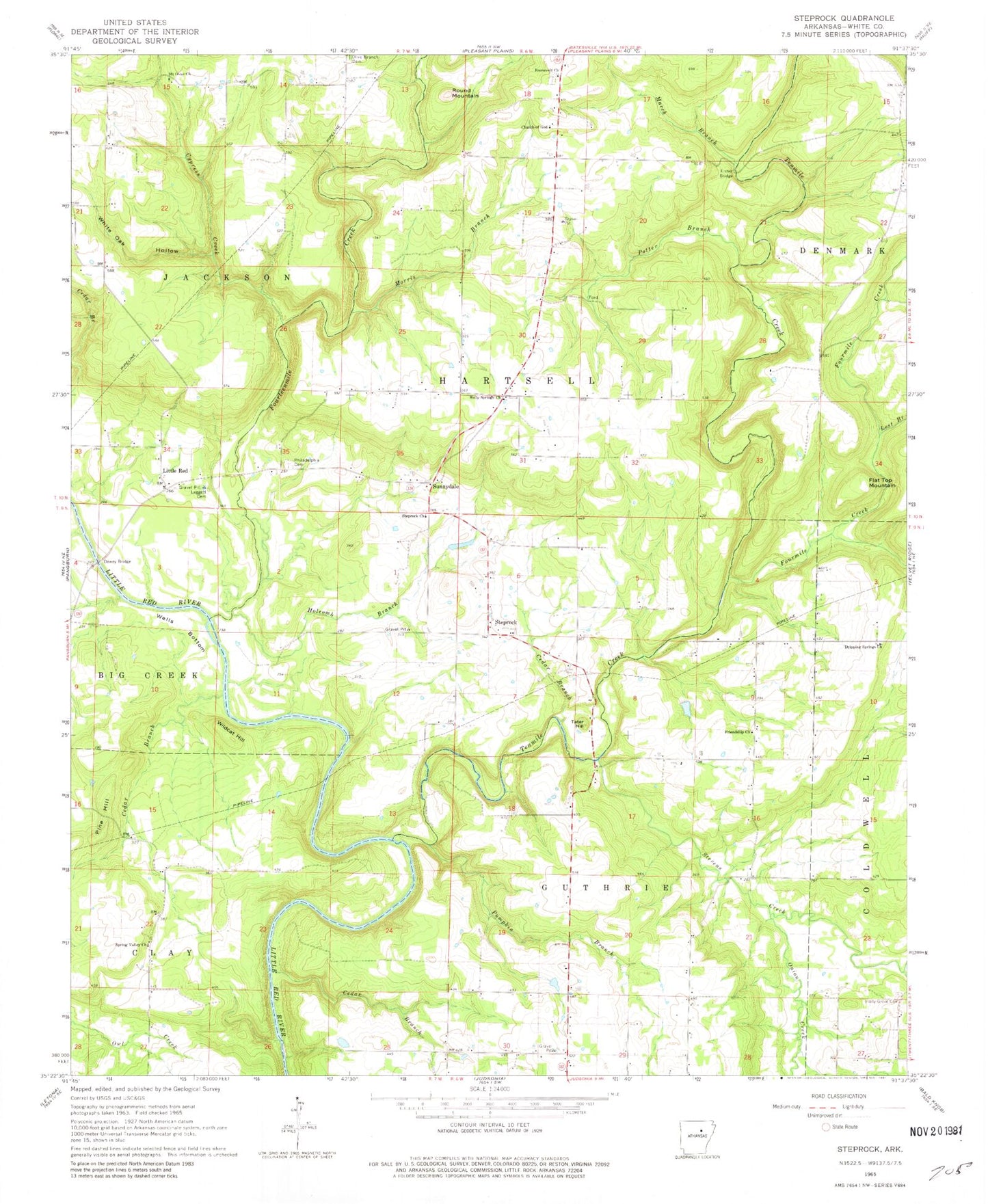 Classic USGS Steprock Arkansas 7.5'x7.5' Topo Map Image