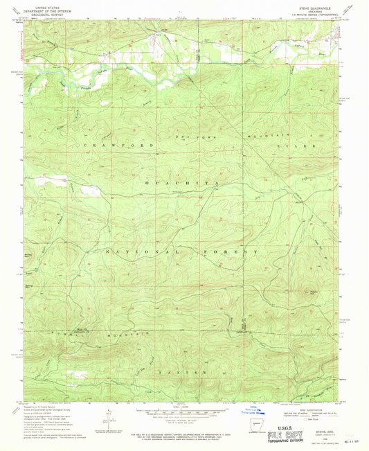 Classic USGS Steve Arkansas 7.5'x7.5' Topo Map Image