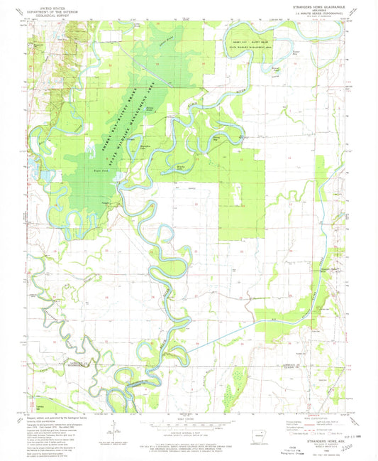 Classic USGS Strangers Home Arkansas 7.5'x7.5' Topo Map Image