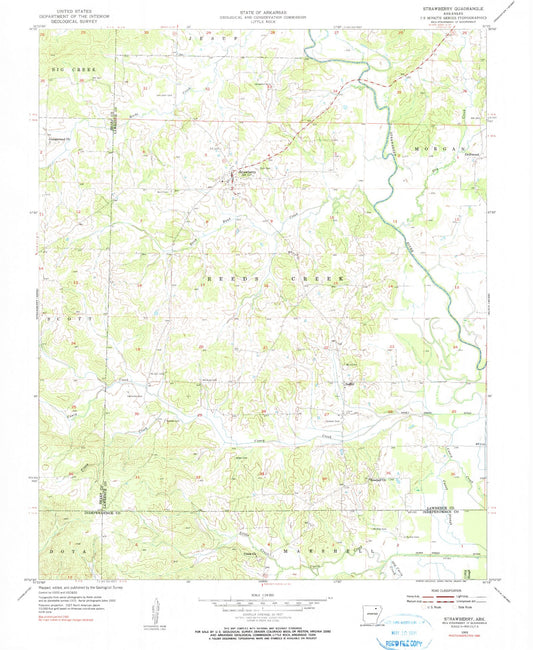 Classic USGS Strawberry Arkansas 7.5'x7.5' Topo Map Image