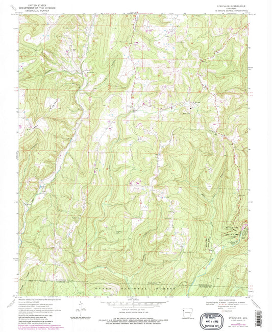Classic USGS Strickler Arkansas 7.5'x7.5' Topo Map Image