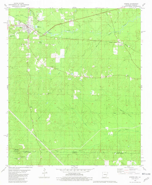 Classic USGS Strong Arkansas 7.5'x7.5' Topo Map Image