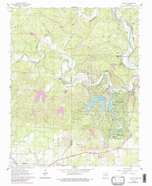 Classic USGS Stuart Arkansas 7.5'x7.5' Topo Map Image