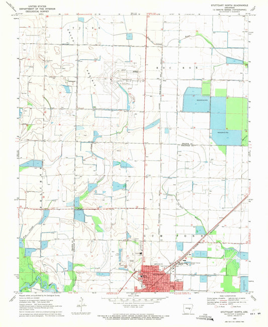 Classic USGS Stuttgart North Arkansas 7.5'x7.5' Topo Map Image
