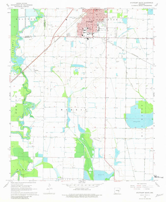 Classic USGS Stuttgart South Arkansas 7.5'x7.5' Topo Map Image