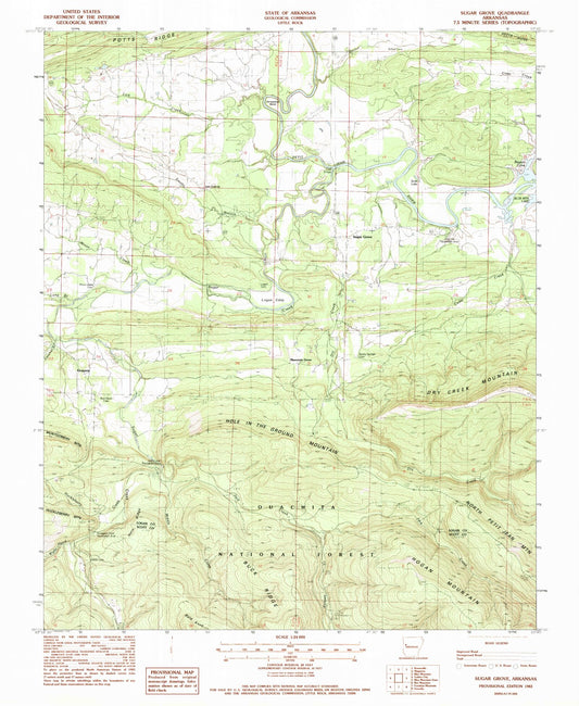Classic USGS Sugar Grove Arkansas 7.5'x7.5' Topo Map Image