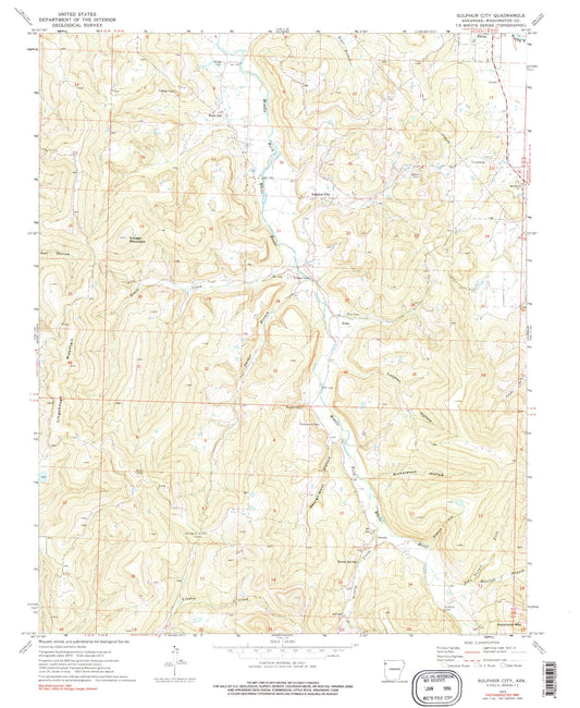 Classic USGS Sulphur City Arkansas 7.5'x7.5' Topo Map Image