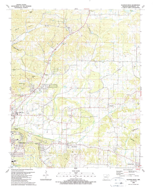 Classic USGS Sulphur Rock Arkansas 7.5'x7.5' Topo Map Image
