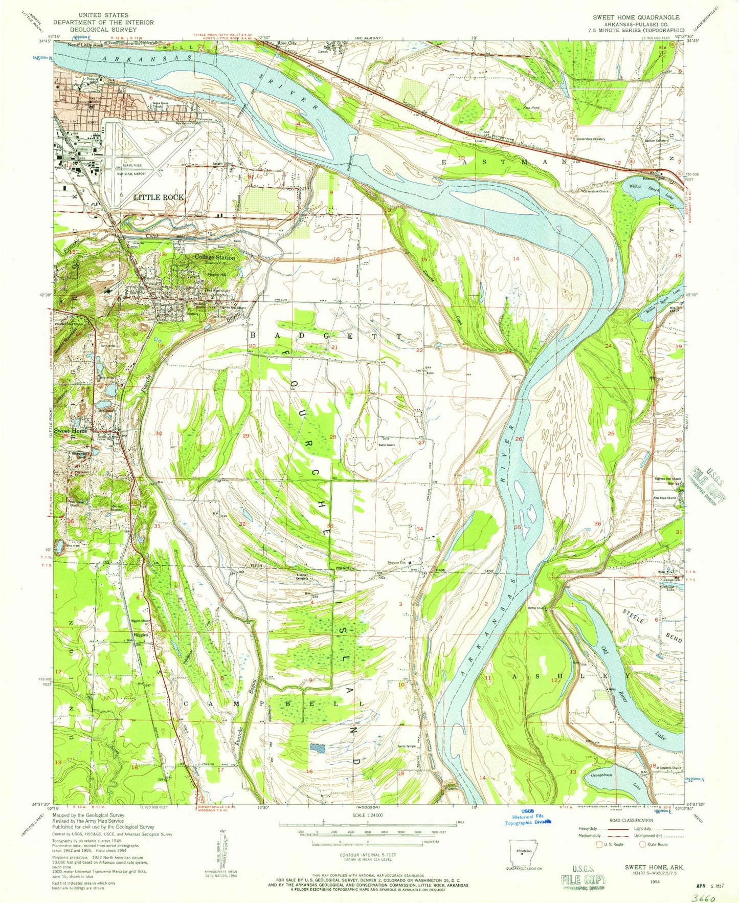 Classic USGS Sweet Home Arkansas 7.5'x7.5' Topo Map Image
