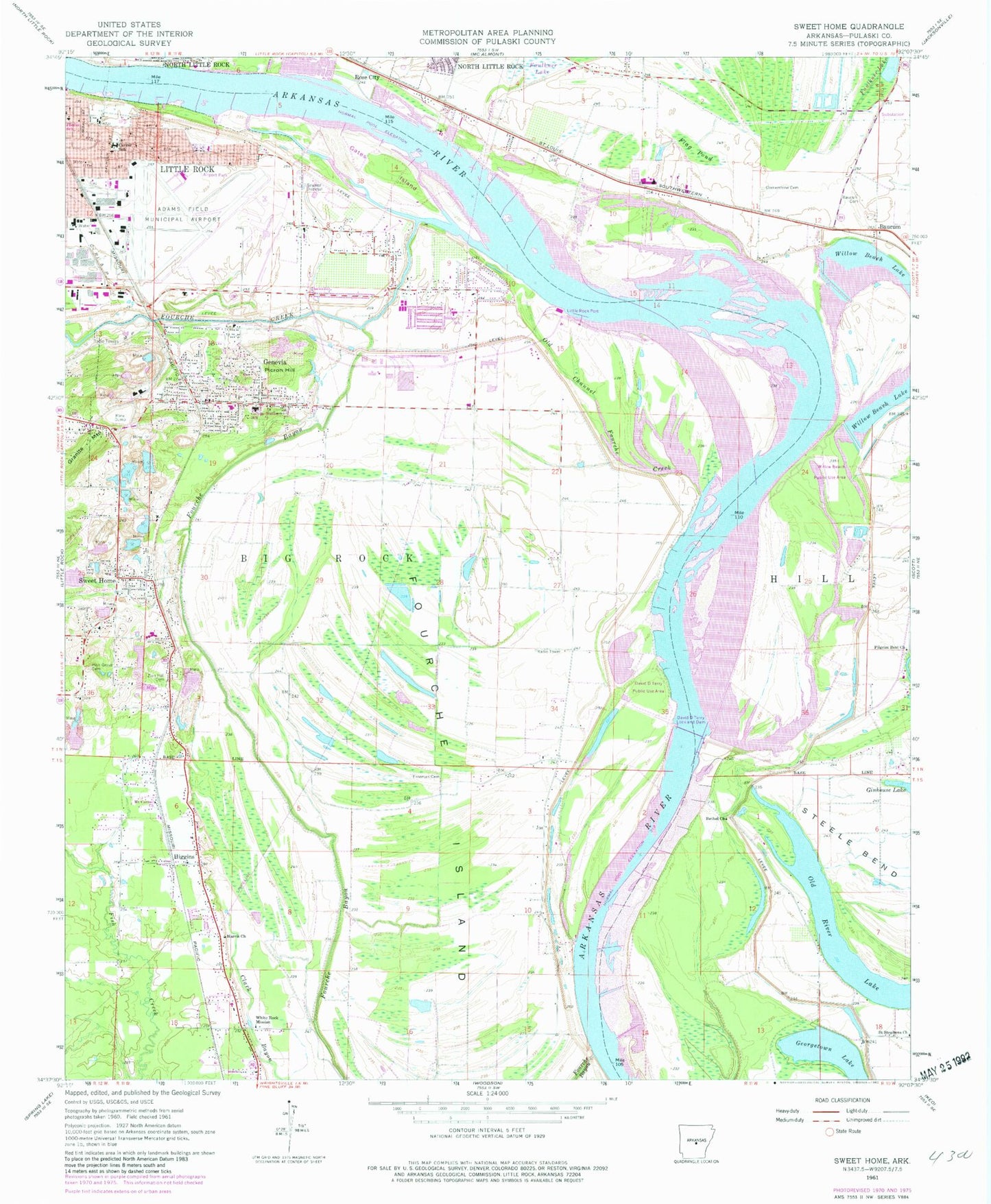 Classic USGS Sweet Home Arkansas 7.5'x7.5' Topo Map Image