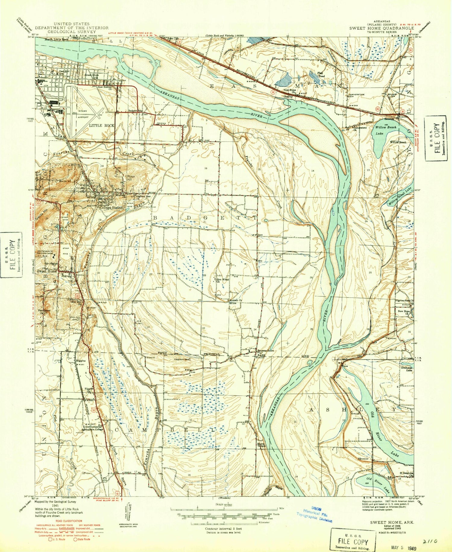 Classic USGS Sweet Home Arkansas 7.5'x7.5' Topo Map Image