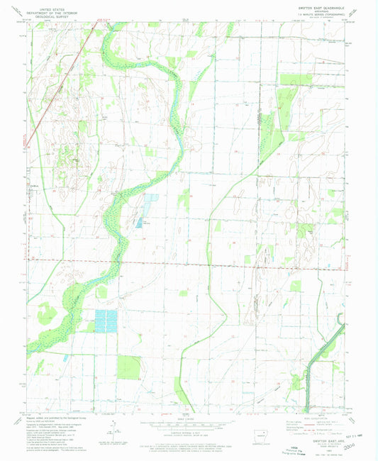 Classic USGS Swifton East Arkansas 7.5'x7.5' Topo Map Image
