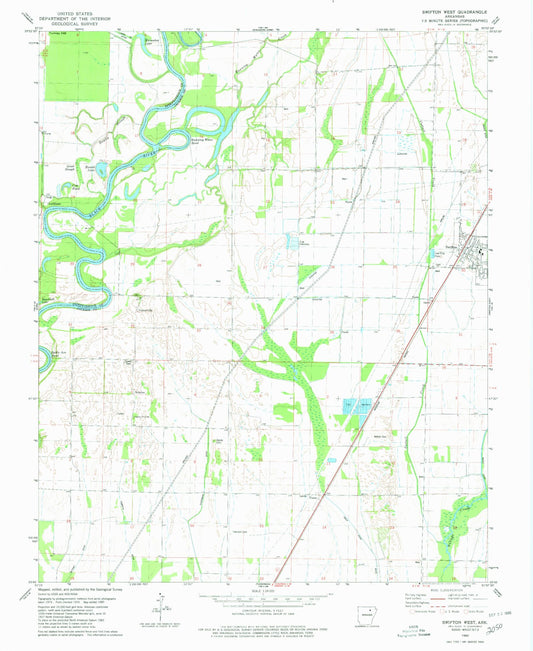 Classic USGS Swifton West Arkansas 7.5'x7.5' Topo Map Image