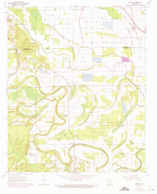 Classic USGS Tarry Arkansas 7.5'x7.5' Topo Map Image