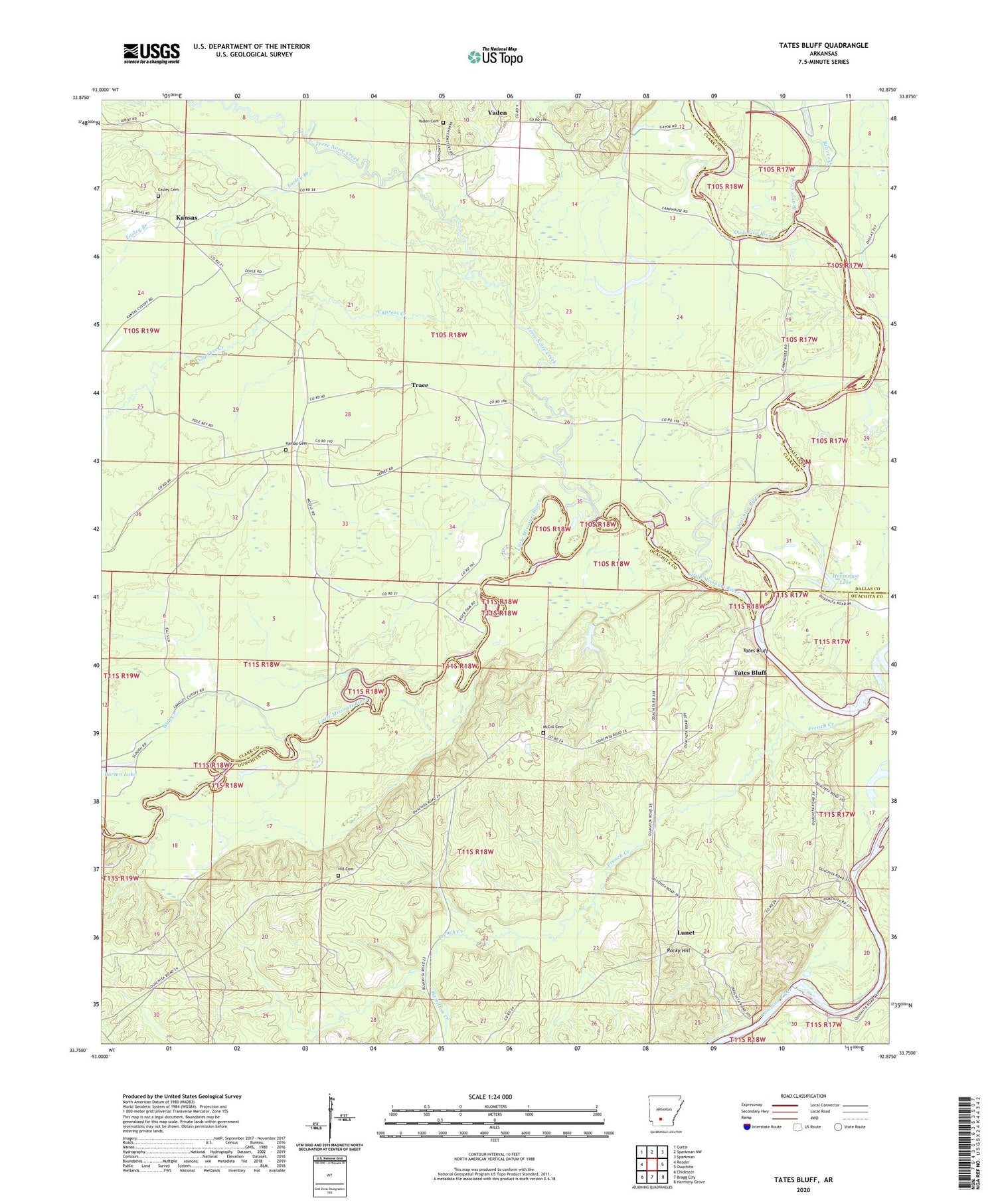 Tates Bluff Arkansas US Topo Map Image