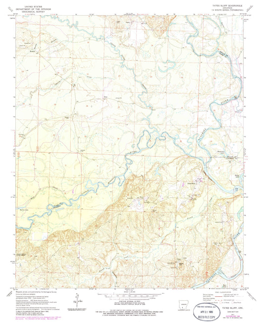 Classic USGS Tates Bluff Arkansas 7.5'x7.5' Topo Map Image