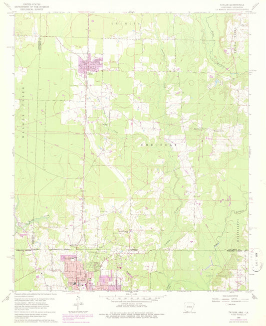 Classic USGS Taylor Arkansas 7.5'x7.5' Topo Map Image