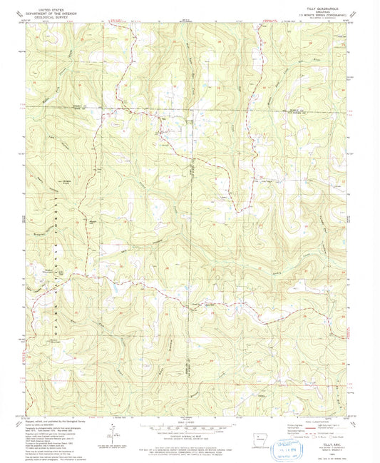 Classic USGS Tilly Arkansas 7.5'x7.5' Topo Map Image