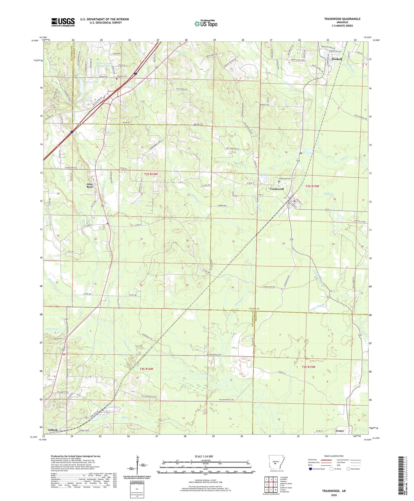 Traskwood Arkansas US Topo Map Image