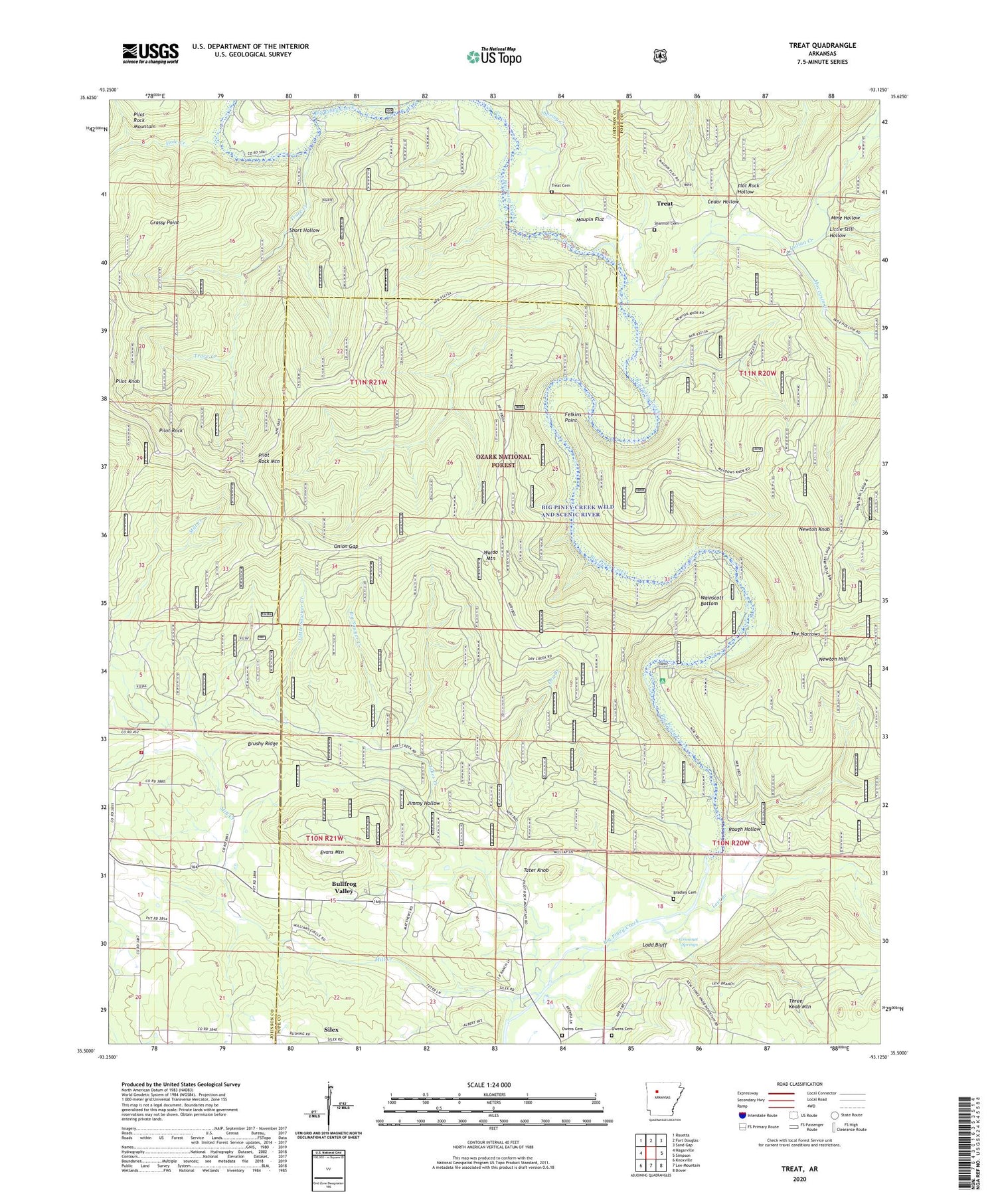 Treat Arkansas US Topo Map Image