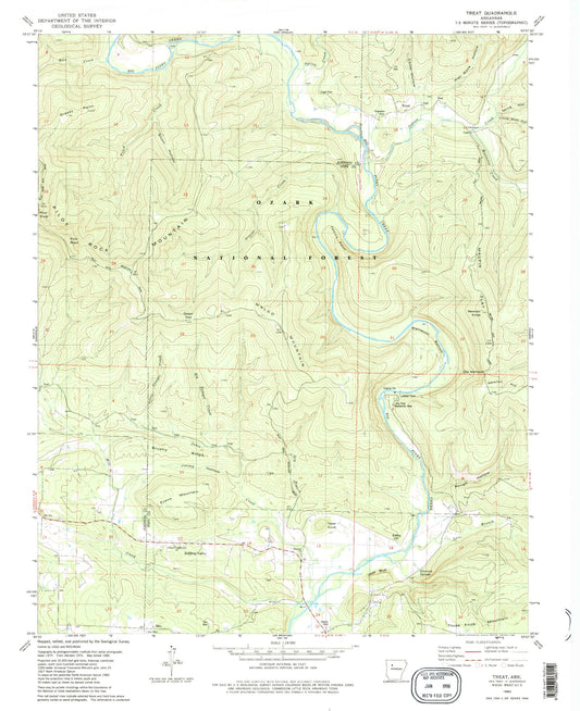 Classic USGS Treat Arkansas 7.5'x7.5' Topo Map Image