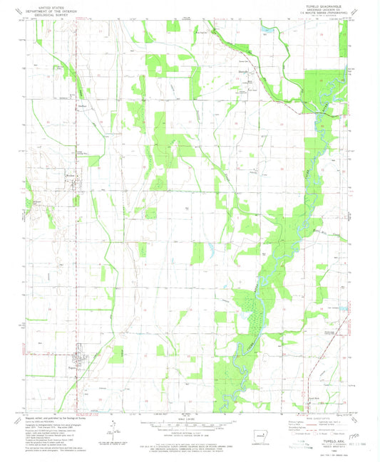 Classic USGS Tupelo Arkansas 7.5'x7.5' Topo Map Image