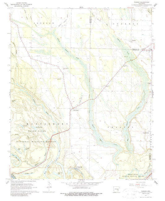 Classic USGS Turner Arkansas 7.5'x7.5' Topo Map Image
