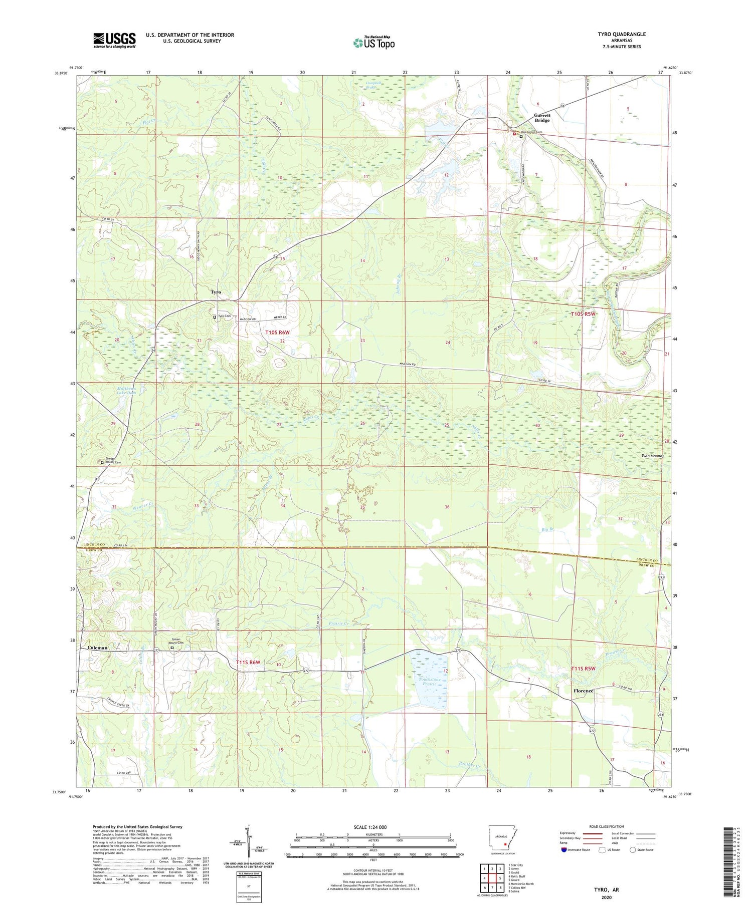 Tyro Arkansas US Topo Map Image