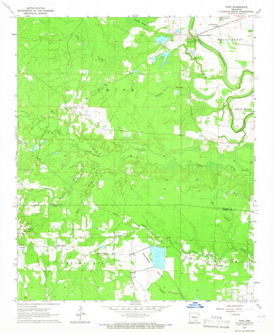 Classic USGS Tyro Arkansas 7.5'x7.5' Topo Map Image