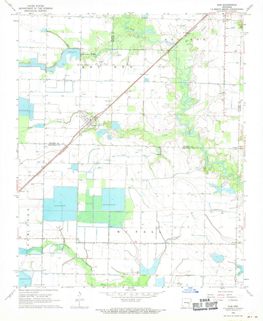 Classic USGS Ulm Arkansas 7.5'x7.5' Topo Map Image