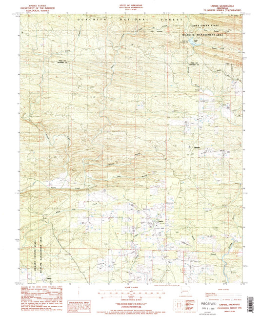 Classic USGS Umpire Arkansas 7.5'x7.5' Topo Map Image
